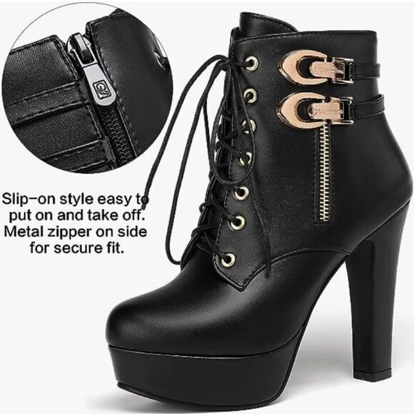 🩵NWOT Black Platform Ankle Boots Size 8 - Picture 4 of 14